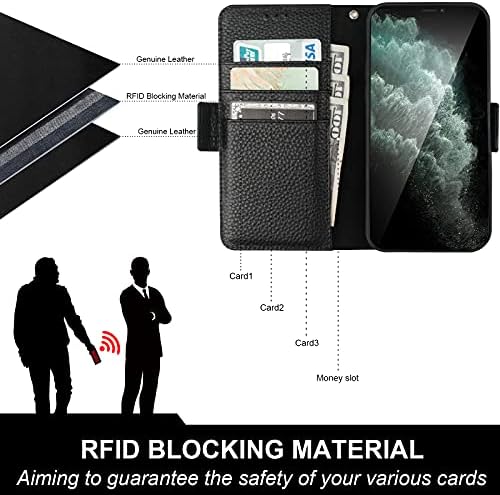 Bocasal Pénztárca tok iPhone 11, Valódi Bőr Támogatja a Vezeték nélküli Töltés RFID-Blokkoló Flip tok-Kártya