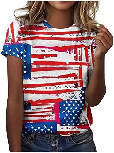 Amerikai Zászlós Póló Női július 4. Függetlenség Napja Nyomtatás Alkalmi Kerek Nyakú, Rövid Ujjú Pulóver