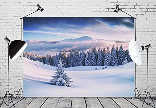 CORFOTO Szövet 9x6ft Téli Hátteret Téma Fényképezés Fehér Snowfield Hegyek, Erdő Kék Táj Háttér Karácsonyra