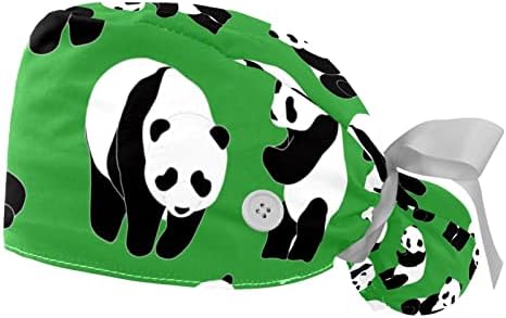 Kínai Panda Minta Zöld 2 Db Állítható Bouffant Kalapok Gombokkal, Hajpánt Szalag Fejét Nyakkendő Kiterjed