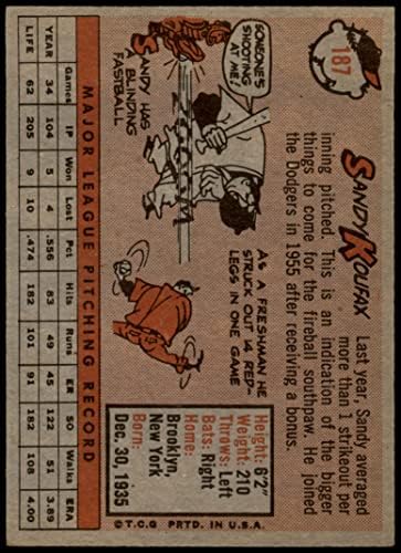 1958 Topps 187 Sandy Koufax Los Angeles Dodgers (Baseball Kártya) EX Dodgers