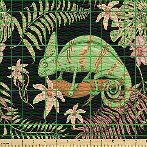 Ambesonne Trópusi Szövet által Az Udvaron, Kaméleon Gyík meg a Vadvirágok egy Egzotikus Helyszínen Hüllő,