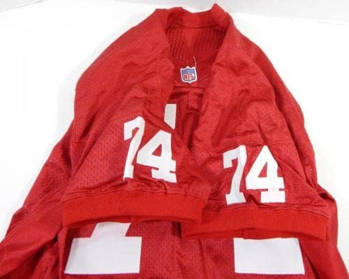 1995-ben a San Francisco 49ers Steve Wallace 74 Játék Kiadott Piros Mez 52 DP26909 - Aláíratlan NFL Játék