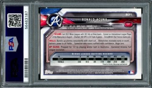 Ronald Acuna Jr. Dedikált Bowman 2018 Kilátások Chrome Újonc Kártya 1 Atlanta Braves PSA 9 Automata Fokozatú