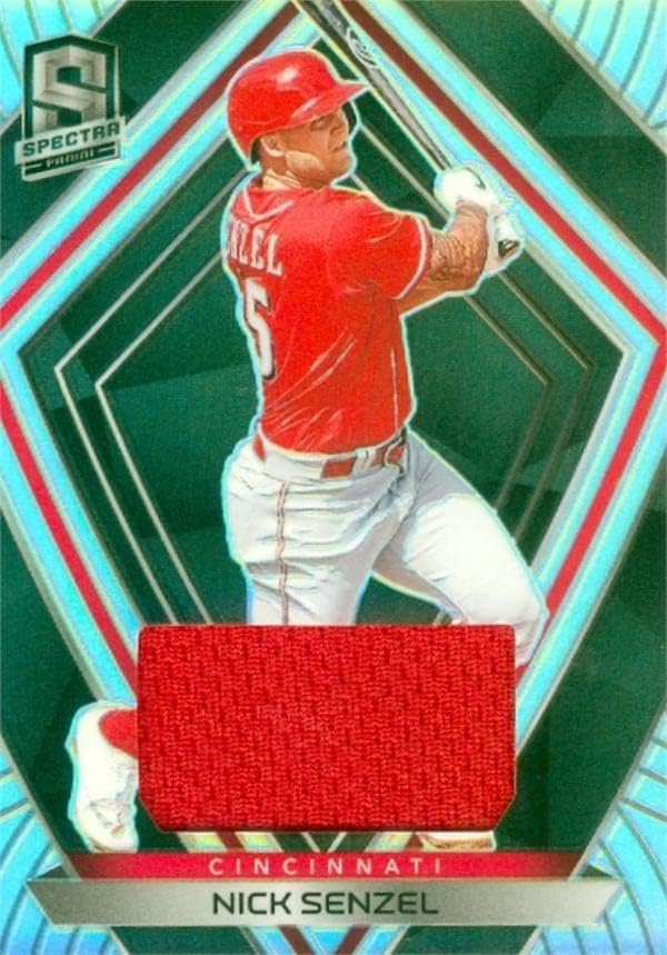 Nick Senzel játékos kopott jersey-i javítás baseball kártya (Cincinnati Reds) 2020 Panini Krónikák Spektrumok