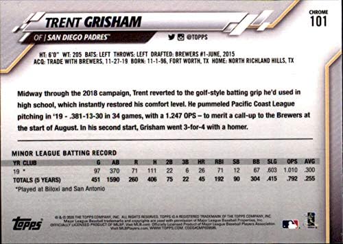 2020 Topps Chrome 101 Trent Grisham San Diego Padres MLB Baseball Kártya (RC - Újonc Kártya) NM-MT