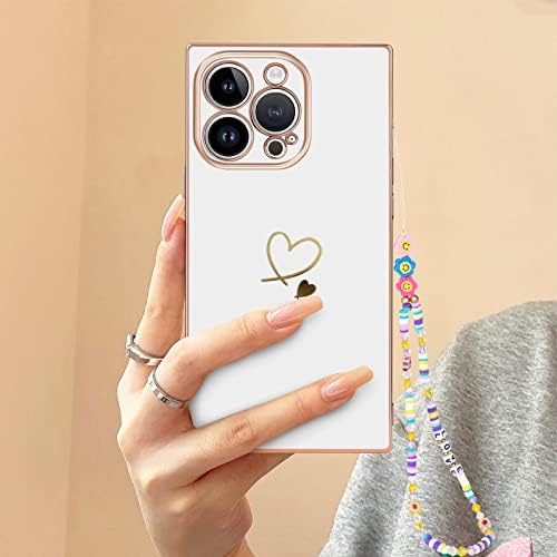 Newseego Tér iPhone 14 Pro Max Esetben a Nők, Lányok Luxus Aranyos Borítás Fehér Arany Szerelmes Szív