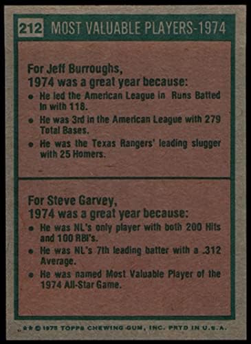 1975 Topps 212 1974 MVPs Jeff Burroughs/Steve Garvey Rangers/Dodgers (Baseball Kártya) NM+ Rangers/Dodgers