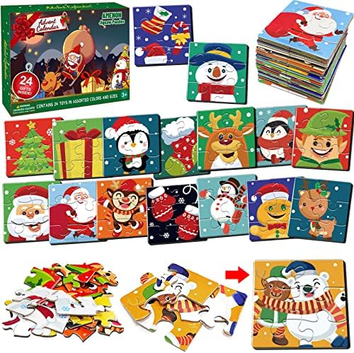 AMENON 24Pcs Jigsaw Puzzle Játékok Karácsonyi Adventi Naptár 2022 Gyerekeknek 24 Nap Karácsonyi Visszaszámlálás