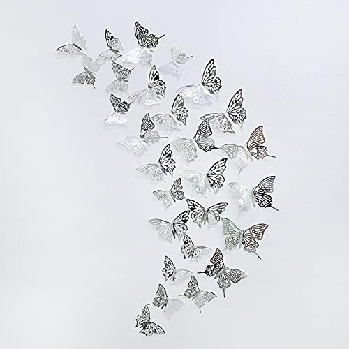 pinkblume Ezüst Pillangó Dekoráció 3D Pillangók Wall Art Dekor Matricák DIY Cserélhető Fém, Papír, Fal
