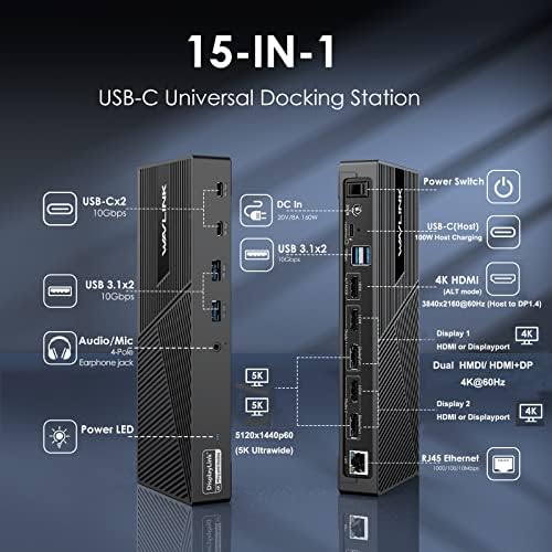 WAVLINK Univerzális USB-C Tripla Monitor Dokkolóállomás - 4K@60Hz 3 Monitorok, valamint 100W Fogadó Töltés,a