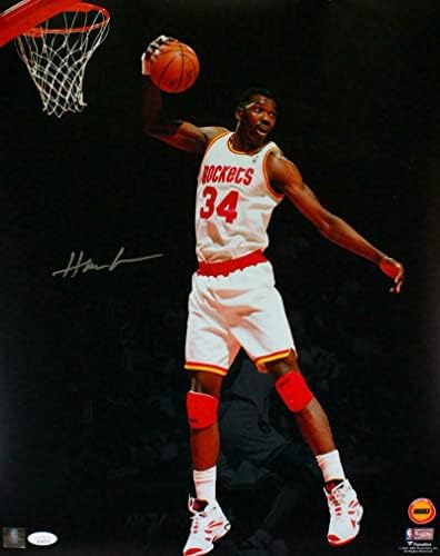 Hakeem Olajuwon Houston Rockets Dedikált 16x20 Reflektorfénybe Fotó - SZÖVETSÉG W *Ezüst - Dedikált NBA-Fotók